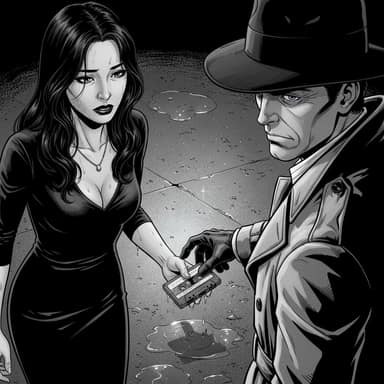 Noir (B&W)-style AI comic panel 2 — high-contrast black-and-white crime panel generated with Tervix's AI Noir Comic Generator