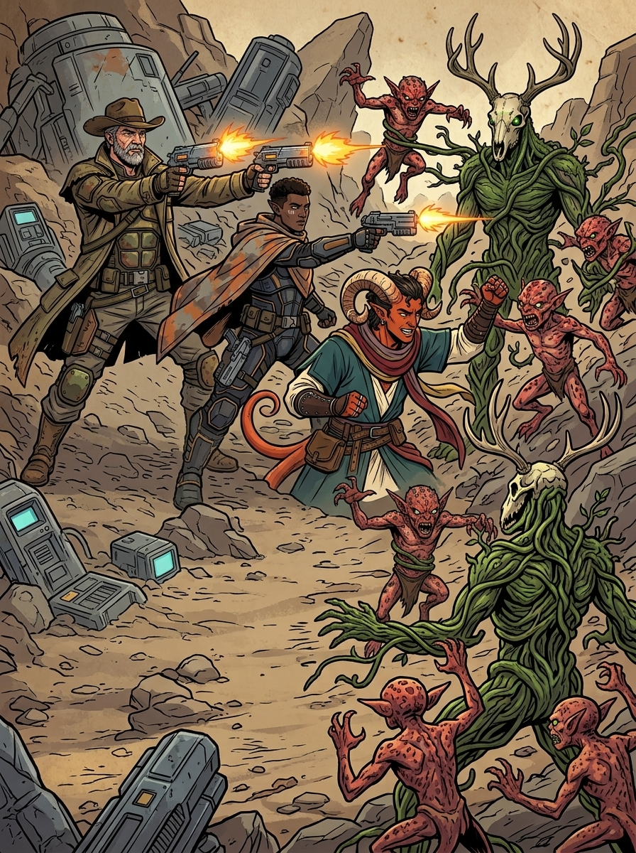 Altir's Fall — page 16 panel 1: A skirmish erupts as the Ravagers attack, forcing the group to fight defensively.