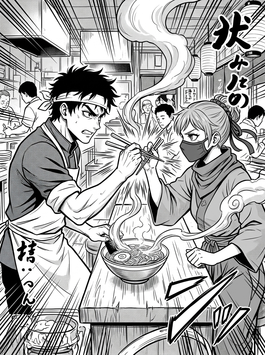 The Chopstick Duel — Manga AI comic by qcrao