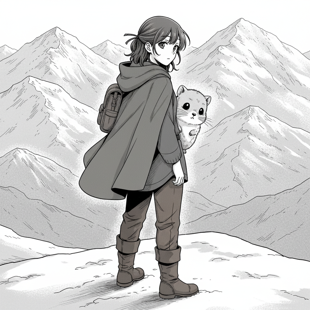 Manga-style AI comic panel from chapter 2, same cast via Continue Story — panel 1