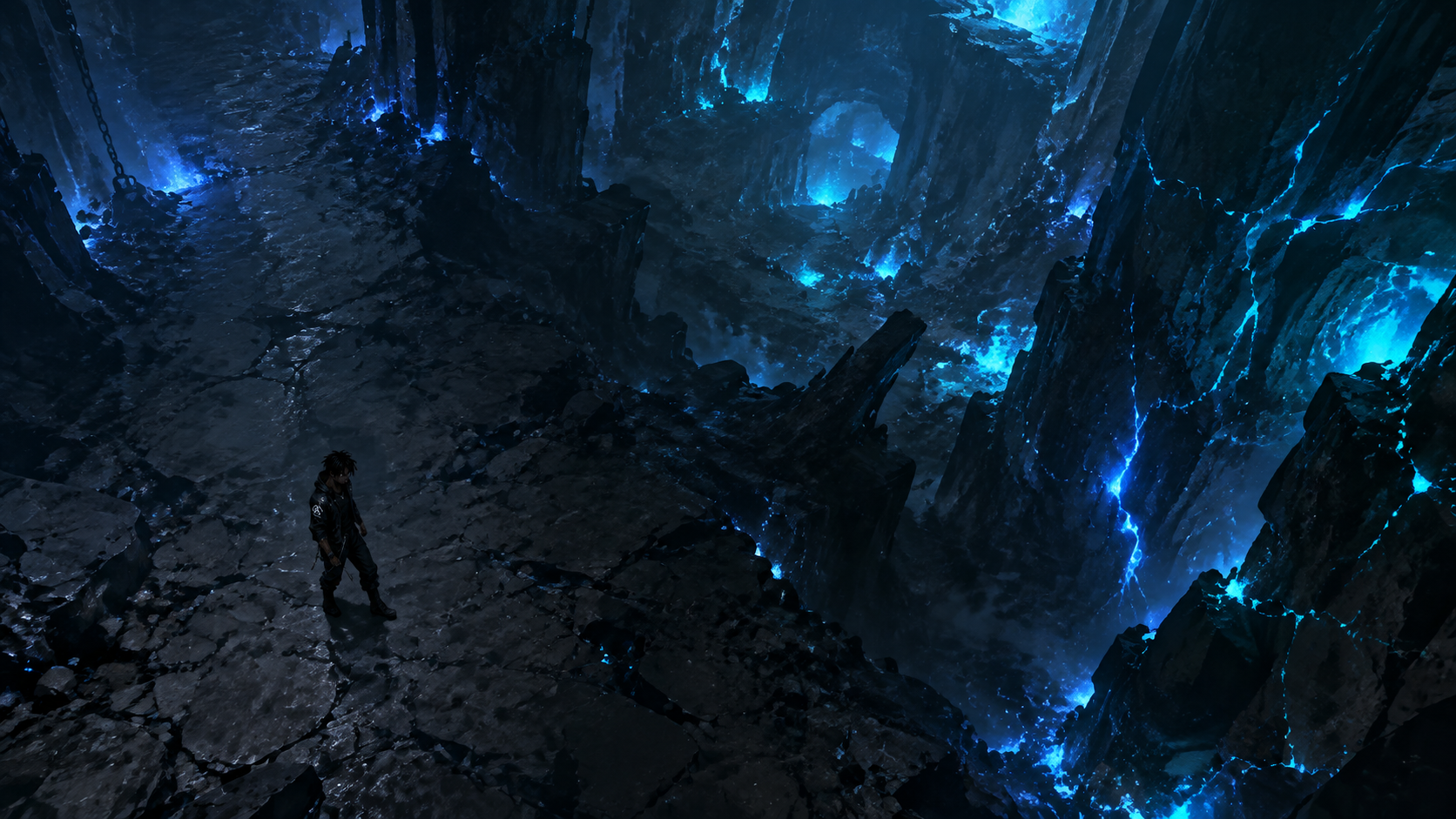 ZERO RANK — Episode 1: Rank Zero — page 2 panel 2: Within the Gate, Malik Cross moves through a dim cavern of strange energy and jagged stone. The unfamiliar silence makes his courage feel very small.