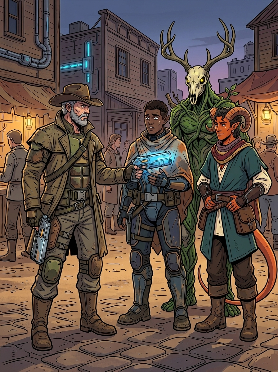 Altir's Fall — page 6 panel 2: Captain Knox hands a plasma pistol to Zilla, rallying the group to escape to his ship.